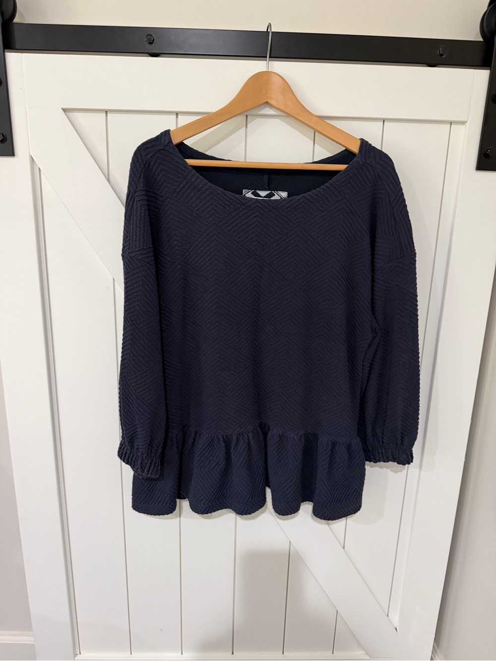 Anthropologie Navy Textured Peplum Long-Sleeve Tunic